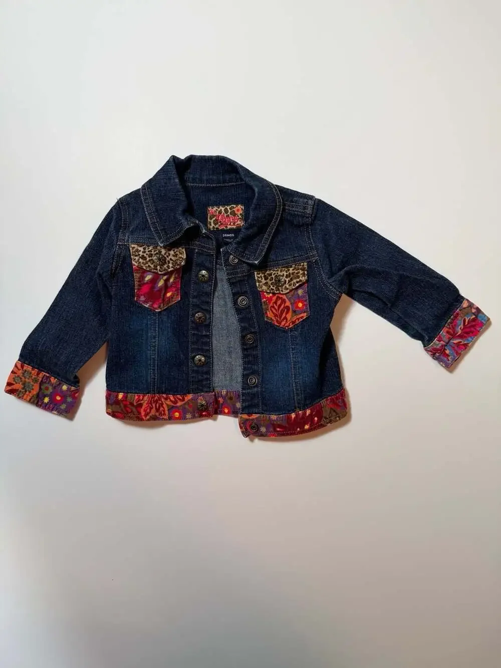 The Children's Place Girls Denim Jacket with Floral and Leopard Print Accents 24